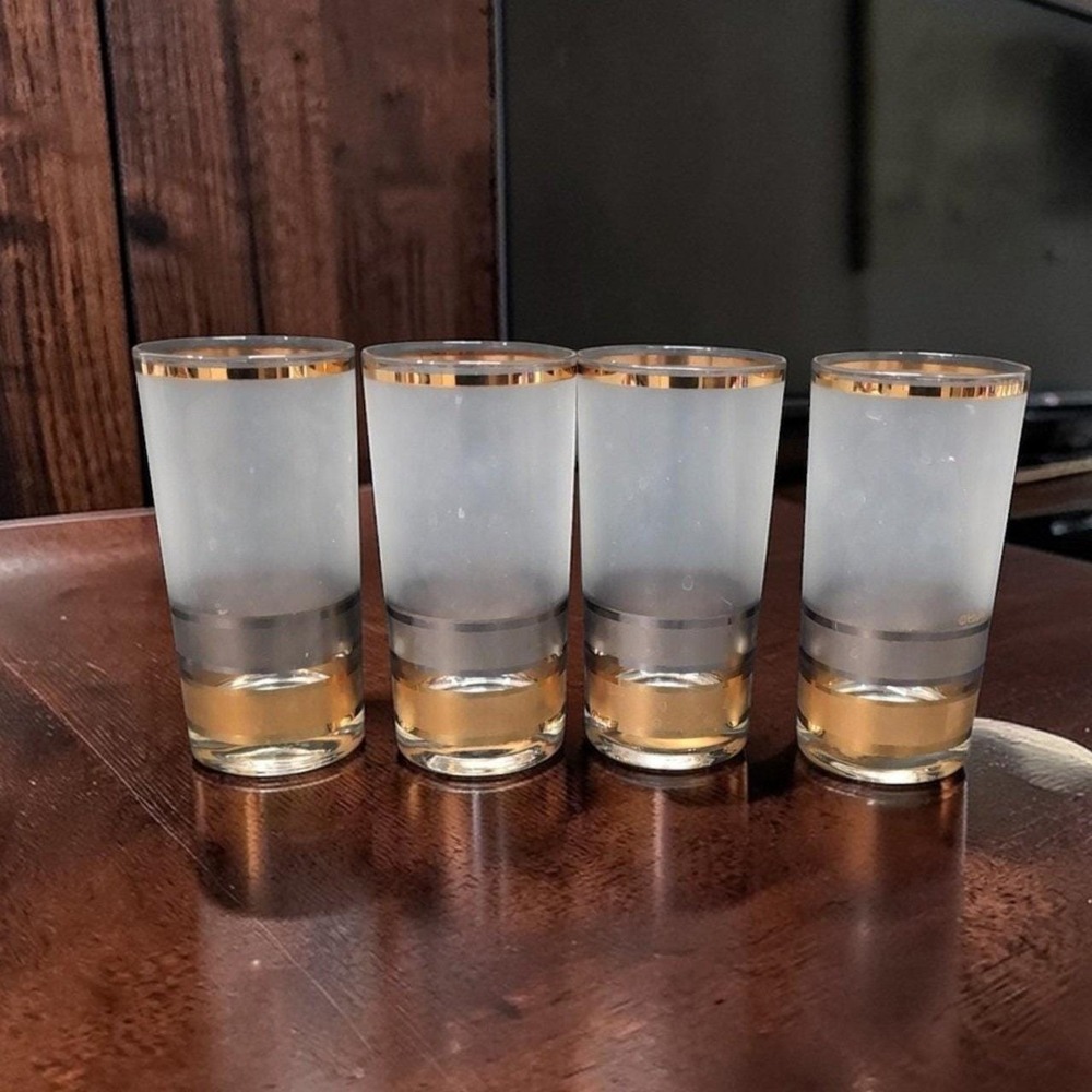 Culver Regency Highball Glasses, Set of 4, Vintage Frosted & Gold Tumblers